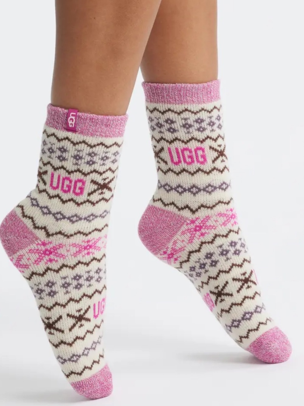 UGG®Cressida Jacquard Quarter Socks, Pink/Cream, one size NWOT